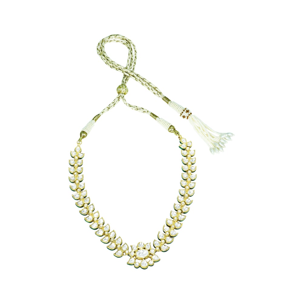 Ivory Polki Necklace with Floral Motif and Petal Design